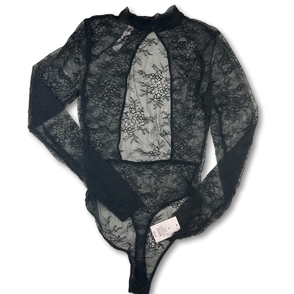 Auden Black Lace Long-Sleeve Bodysuit – Size Small - Picture 1 of 3